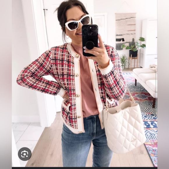 Ann Taylor Cropped Tweedy Jacket w/ Buttons-PETITE Xl Pink - Picture 2 of 7